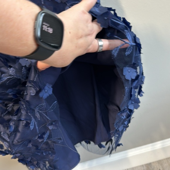 NWOT Eliza J Navy Off The Shoulder 3D Floral Evening Dress Size 2 - Picture 8 of 16